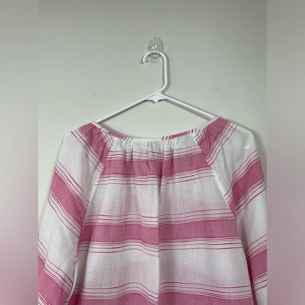 Sonoma Life Style Pink 3/4 Sleeve Blouse Lace Up Women's Pink White Strip Sz 1X - Picture 10 of 12